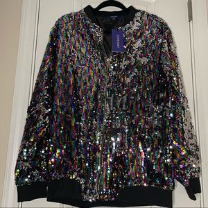 Rainbow Sequin Bomber Jacket Size 2XL